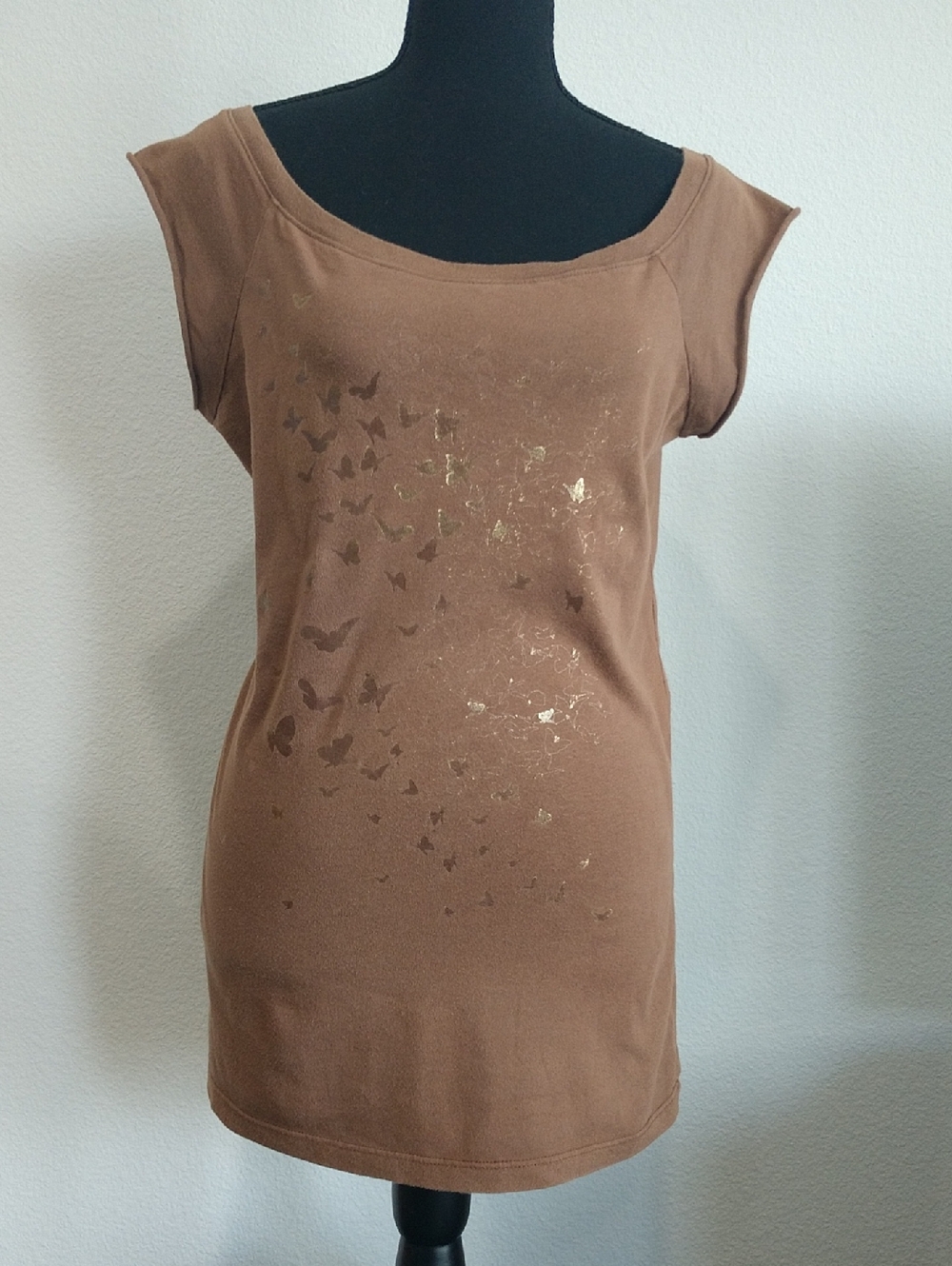 Realitee Clothing Brown Short Sleeve Tee with Metallic Butterfly Detail